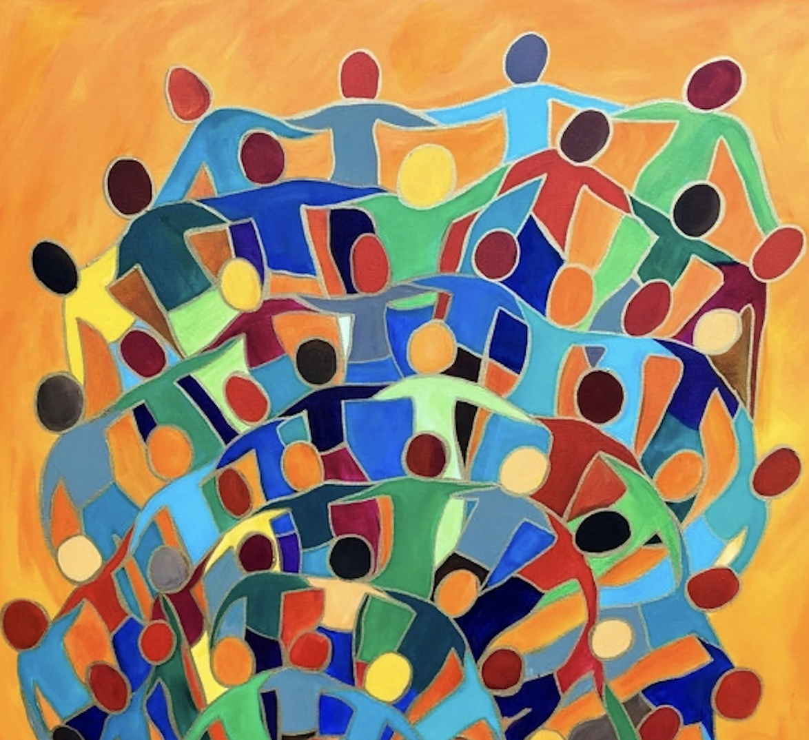 Kleurrijke illustratie van mensen die samenwerken en verbonden zijn